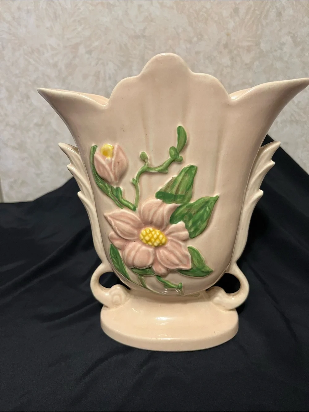 HULL POTTERY Floral Relief Ceramic Vase in Blush Pink